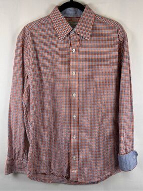 Johnston & Murphy Tailored Fit Orange Plaid Button Down Shirt Men’s Medium